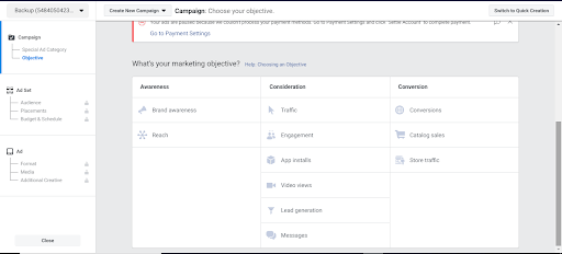 Image of Facebook Ads manager page